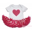 Valentine's Day White Baby Bodysuit Hot Pink White Flower Pettiskirt & Hot Pink Heart Print JS4633